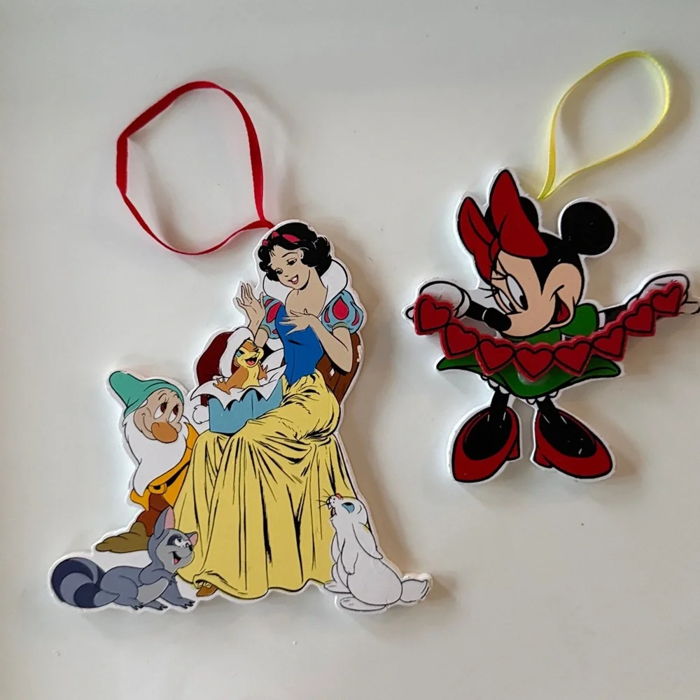 Kurt Adler Vintage Disney Wooden Snow White - Minnie Mouse Christmas Ornaments